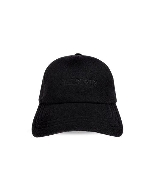 Balmain Black Wool Baseball Cap for men