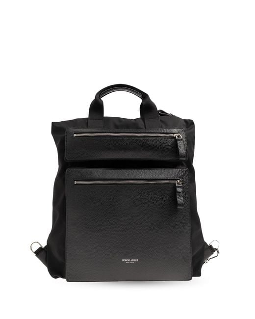 Giorgio Armani Black Backpack With Logo for men