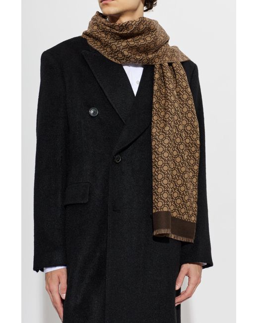 Ferragamo Brown Wool Scarf With Monogram for men