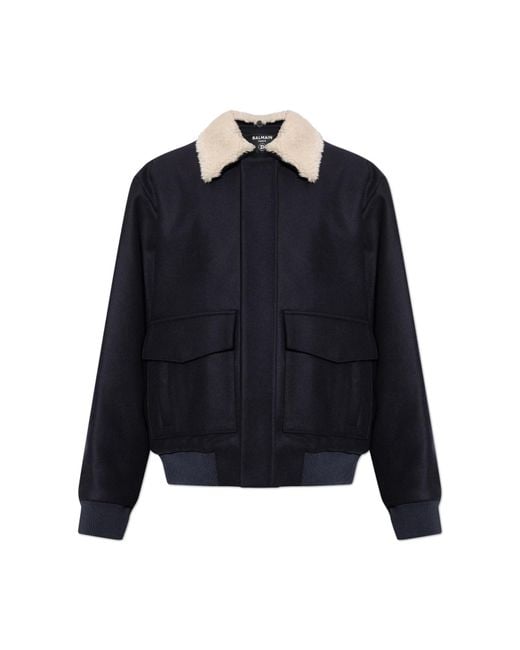 Balmain Blue Wool Jacket With Detachable Collar for men