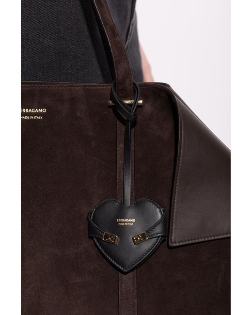 Ferragamo Black Leather Heart-Shaped Pendant