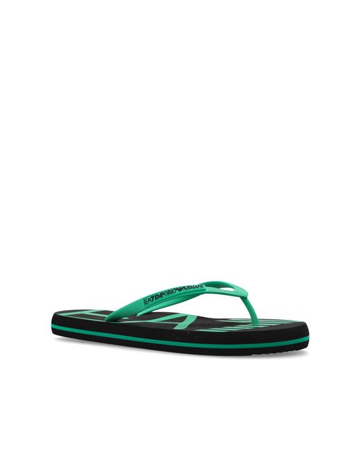 EA7 Green Rubber Flip-Flops With Logo for men