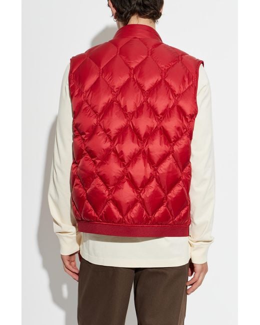 Moncler Red Puffer Vest With Logo Patch for men