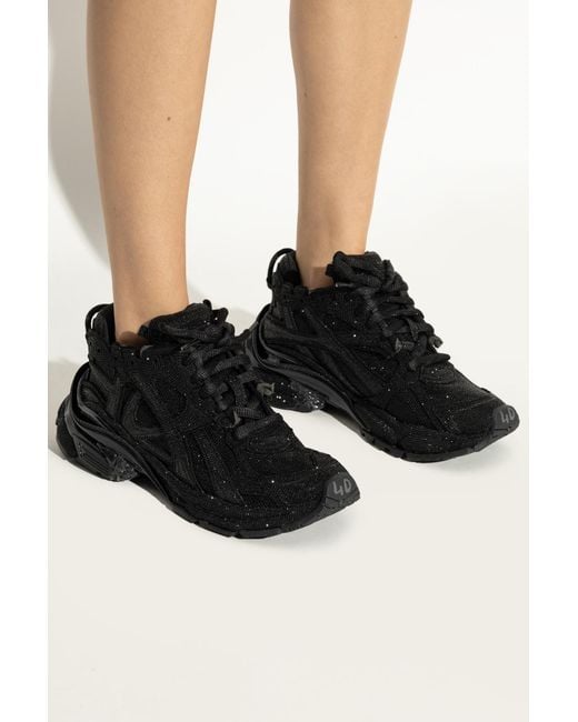 Balenciaga Black 'Runner' Sports Shoes With Sparkling Crystals