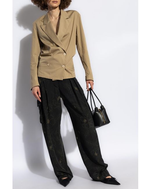 Dries Van Noten Black Cargo Pants With Floral Motif