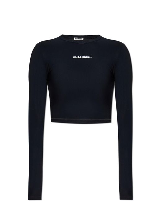 Jil Sander Blue Bathing Top With Printed Logo