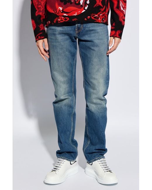 Alexander McQueen Blue Jeans With Logo, for men