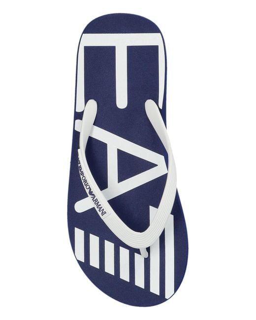 EA7 Blue Rubber Flip-Flops With Logo