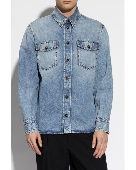 Versace Blue Denim Shirt With Studs for men