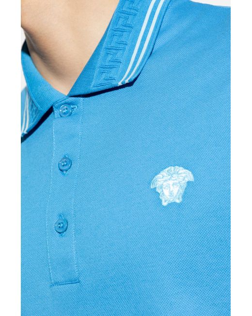 Versace Blue Polo With A Characteristic Medusa Head for men