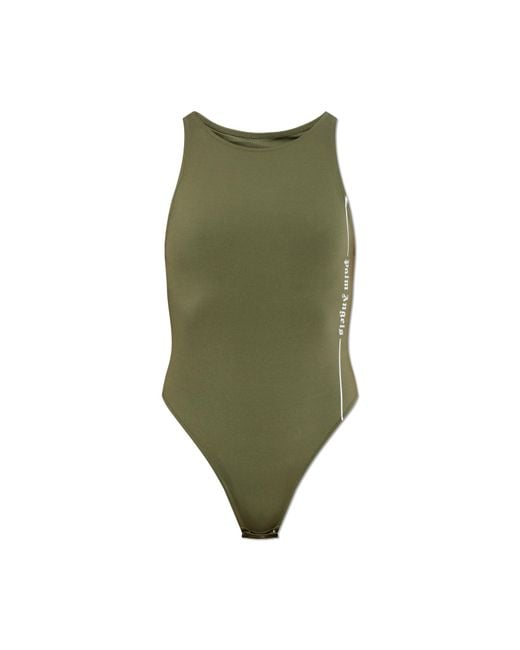 Palm Angels Green Bodysuit With Printed Logo