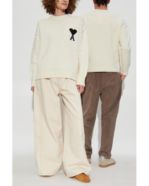 AMI White Wool Sweater With Logo
