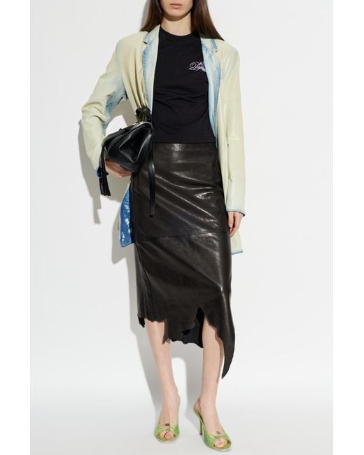 DIESEL Black Leather Skirt 'L-Torn'