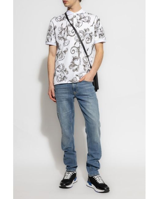 Versace Jeans Couture Blue Polo With Barocco Print for men