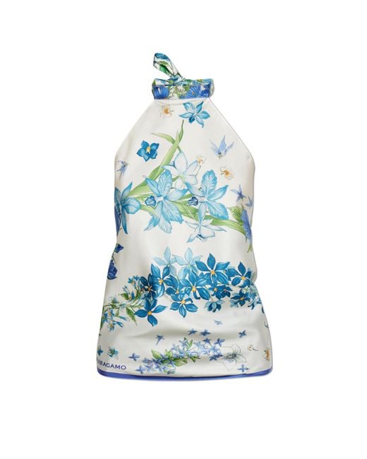 Ferragamo Blue Silk Top With Open Back