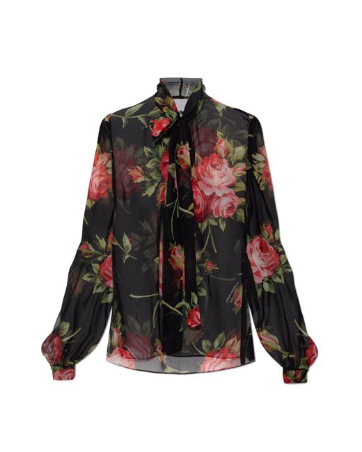 Dolce & Gabbana Black Silk Shirt With Floral Motif