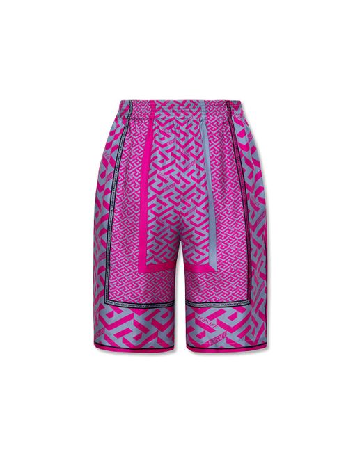 Versace Silk Shorts With 'la Greca' Pattern in Pink for Men | Lyst