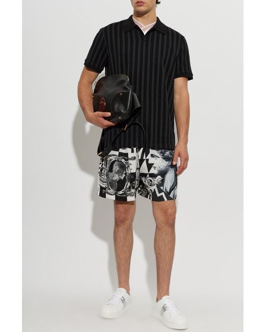 Versace Black Cotton Polo Shirt With Monogram for men