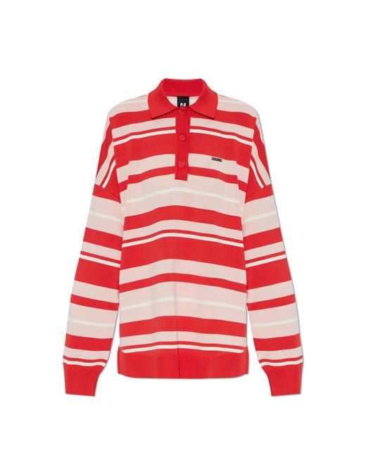 P.E Nation Red "Strata" Long Sleeve Polo
