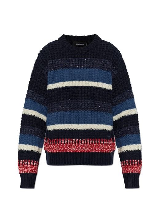 DSquared² Blue Sweater With Stripe Pattern for men