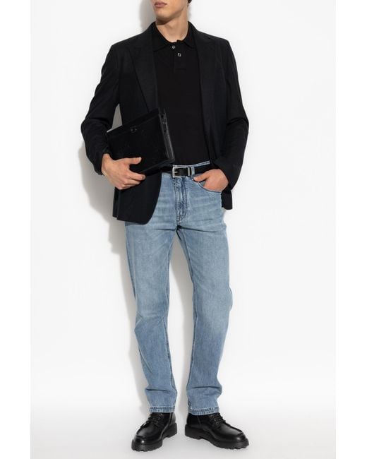 Fendi Black Polo With Logo-Shaped Appliqué for men
