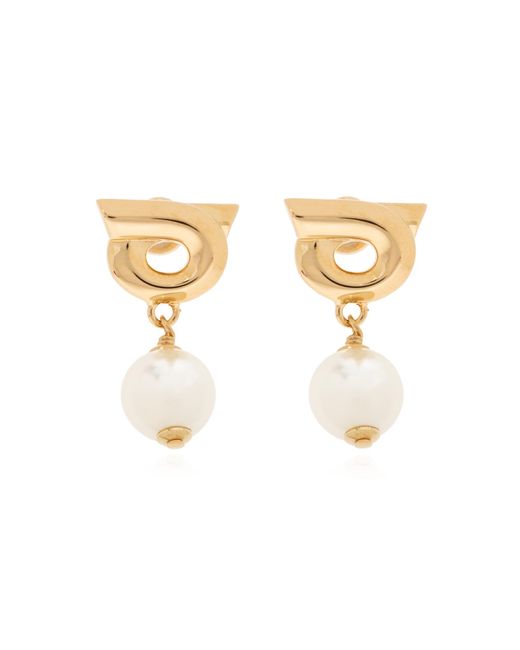 Ferragamo White Earrings With Logo
