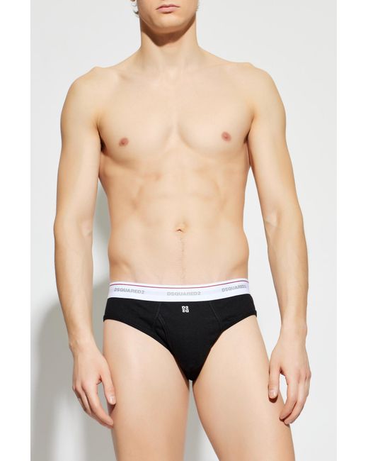DSquared² Black Ribbed Briefs With Logo for men