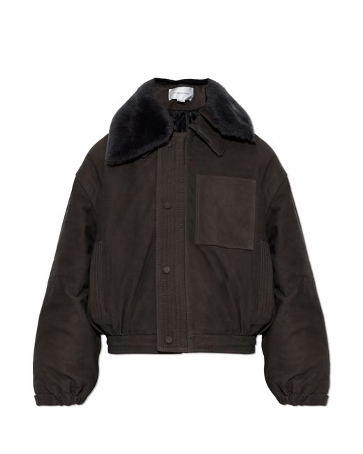 Victoria Beckham Black Suede Jacket With Fur Collar