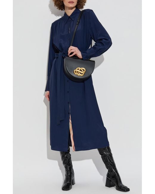 Paul Smith Blue Silk Dress With A Waist Belt