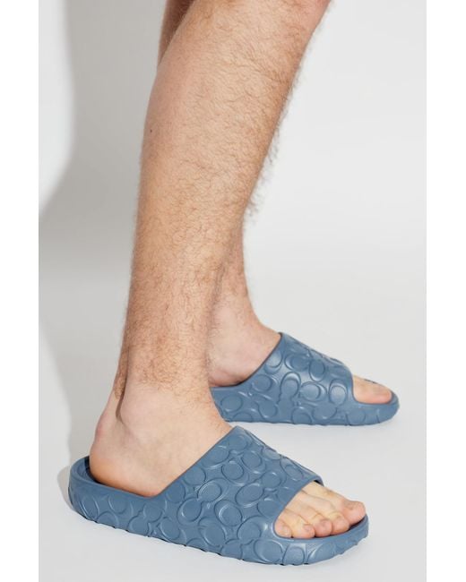 COACH Blue Rubber Flip-Flops With Logo for men