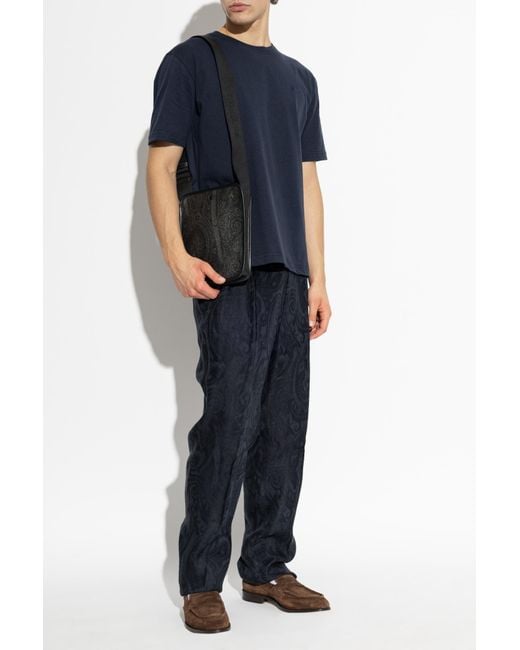 Etro Blue T-Shirt With Logo Patch for men
