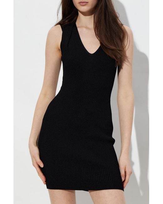 Balmain Black Wool Dress With Decorative Belt