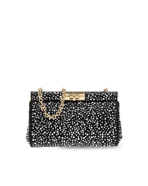 Dolce & Gabbana Black Polka Dot Shoulder Bag With Chain