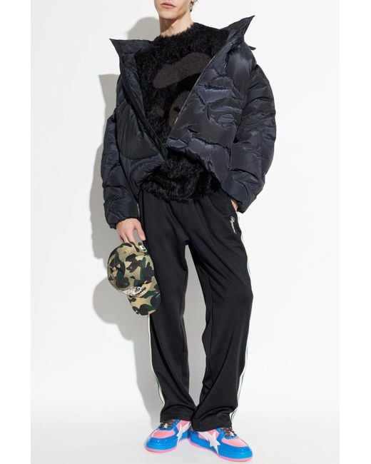 A Bathing Ape Black Quilted Jacket With Detachable Hood for men