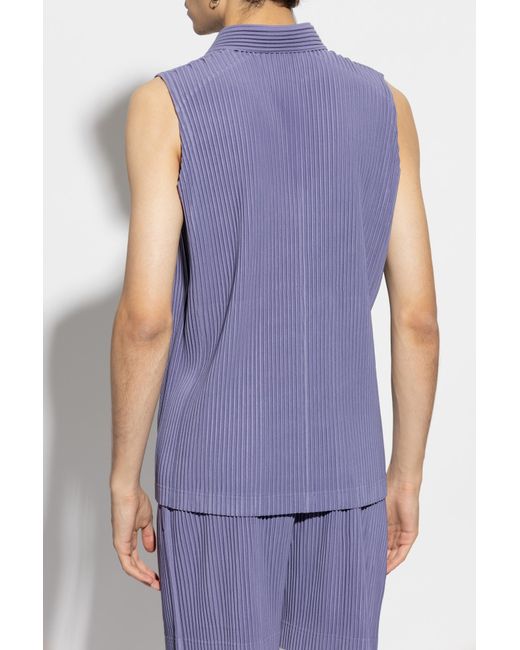 Homme Plissé Issey Miyake Purple Pleated Sleeveless Polo Shirt for men