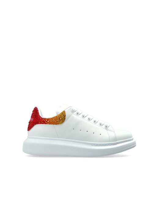 McQueen White Leather Sports Shoes With Shimmering Crystals