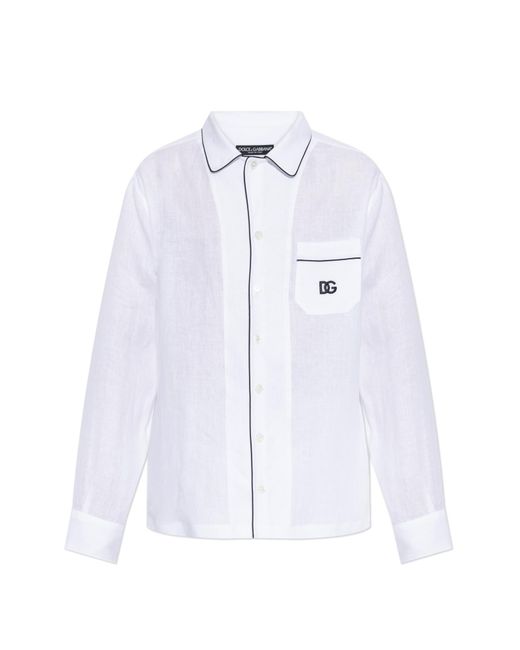 Dolce & Gabbana Blue Linen Shirt With Pocket for men