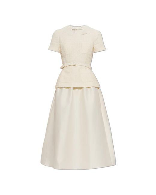 Self-Portrait White Dress Made Of Combined Fabrics
