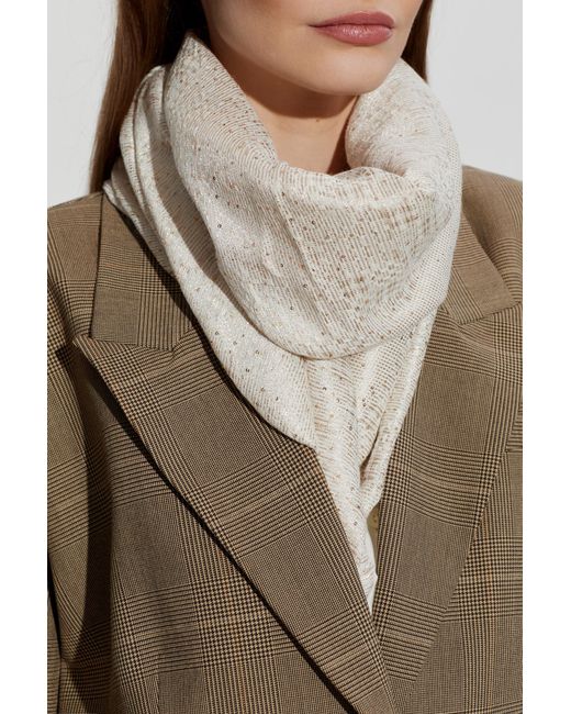 Emporio Armani White Scarf With Lurex Thread And Shimmering Sequins
