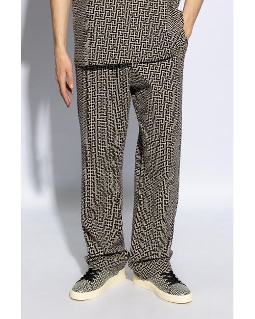 Balmain Gray Sweatpants With Monogram, for men