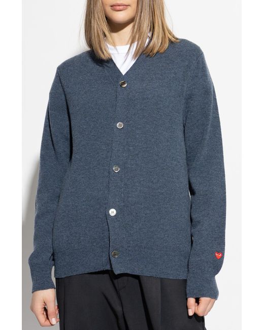 COMME DES GARÇONS PLAY Blue Cardigan With Logo Patch