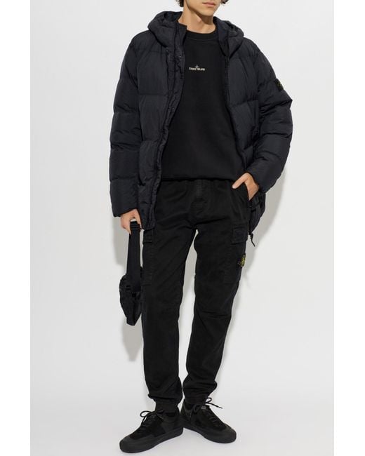 Stone Island Black Down Jacket With Hood for men