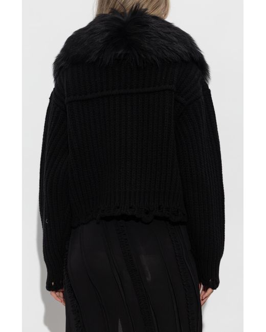 Blumarine Black Cardigan With Fur Insert