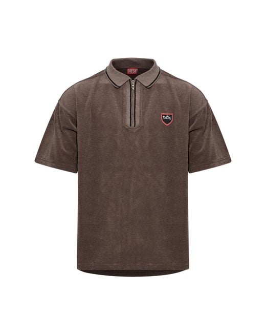 DIESEL Brown Polo 'T-Spongy-Zip' for men