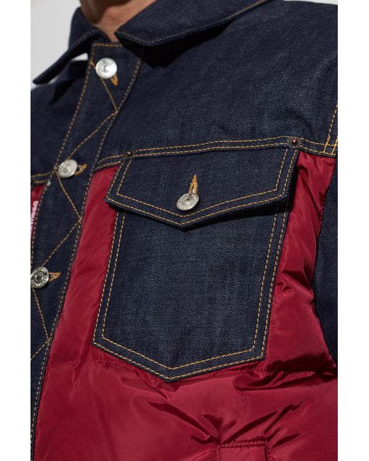 DSquared² Blue Quilted Jacket With Mixed Materials for men