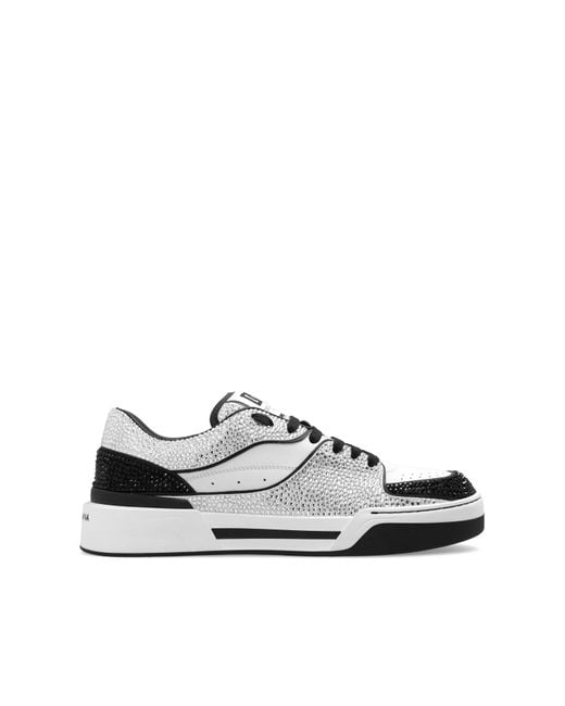 Dolce & Gabbana White New Roma Rhinestone-Embellished Sneakers for men