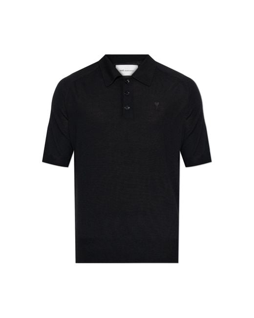 AMI Black Wool Polo for men