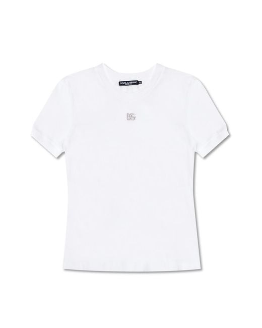 Dolce & Gabbana White T-Shirt With Logo Appliqué