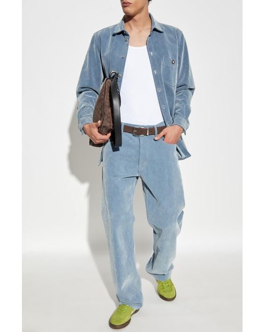 Moschino Blue Denim Shirt With Logo for men