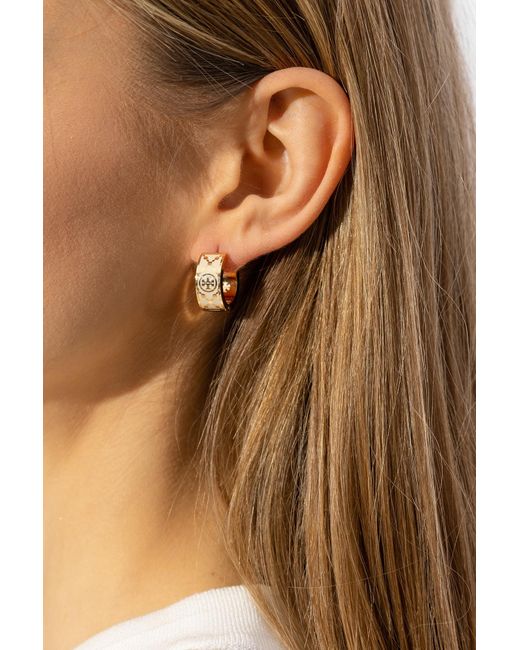 Tory Burch White Monogrammed Earrings,